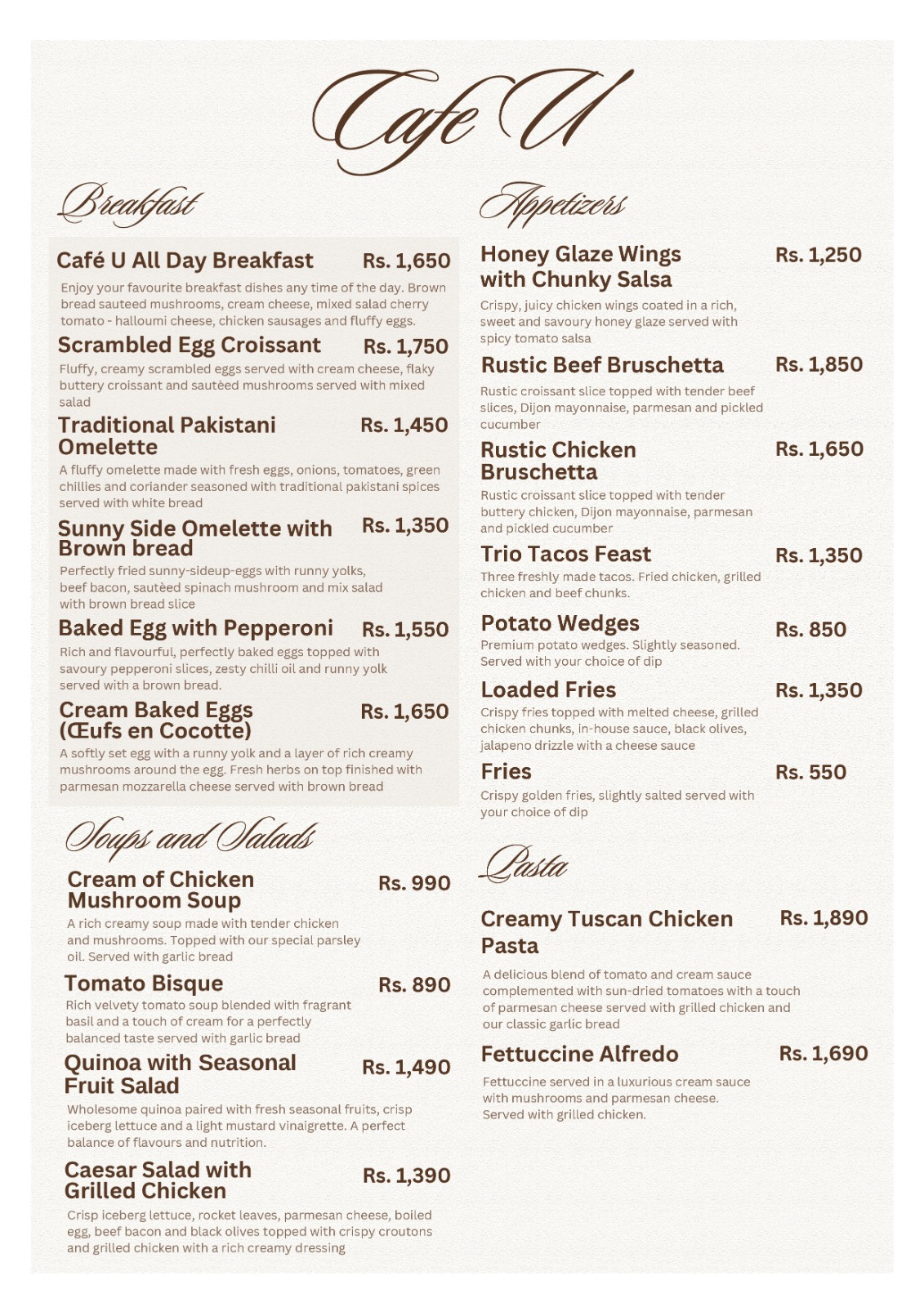 Cafe U menu page 2