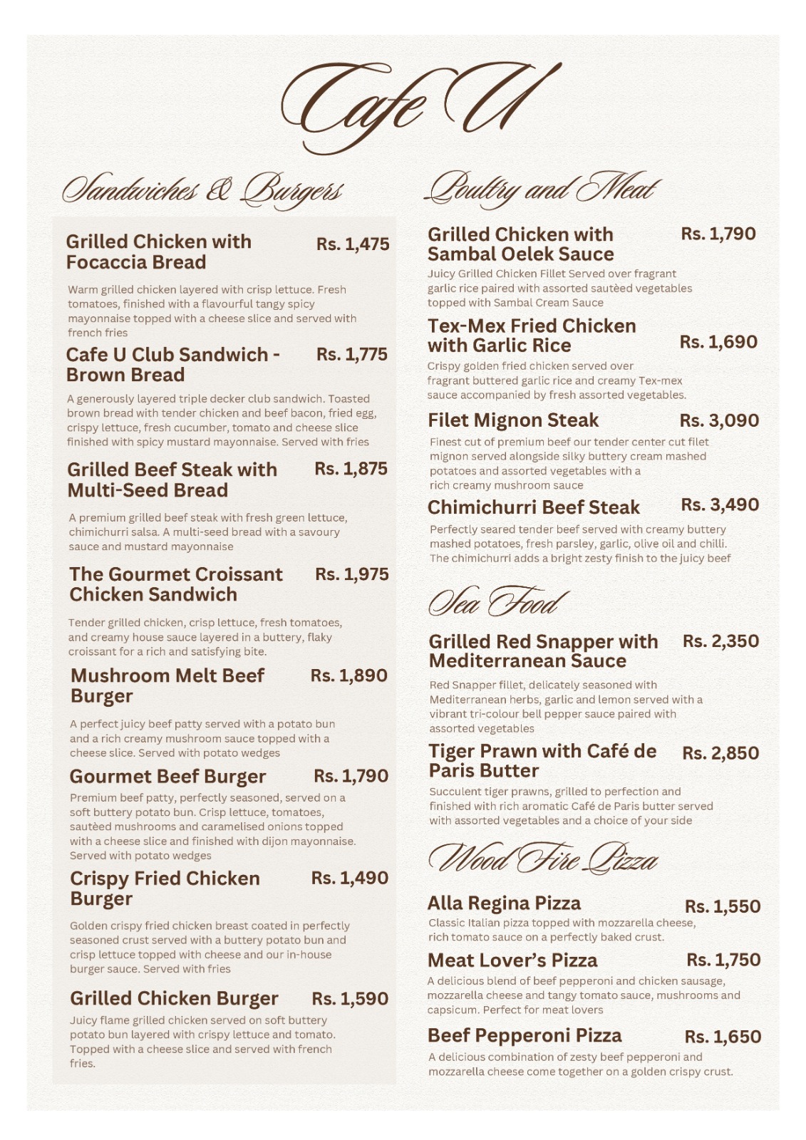 Cafe U menu page 3