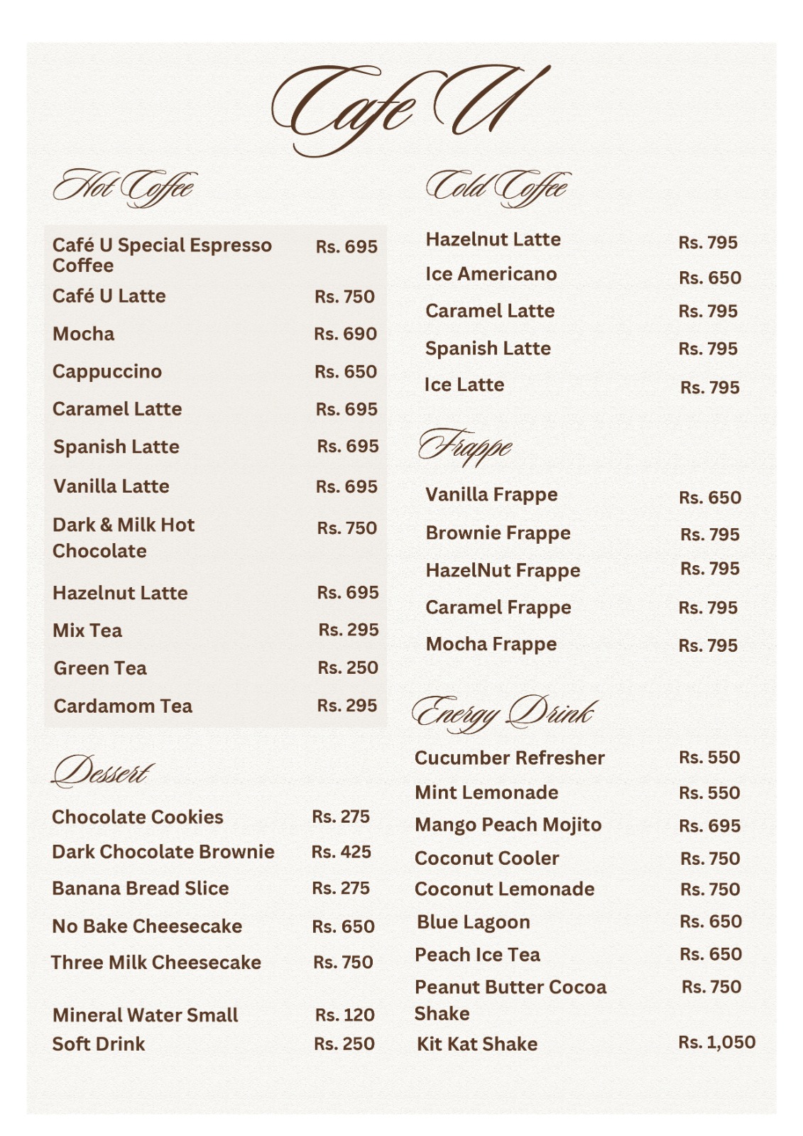Cafe U menu page 4